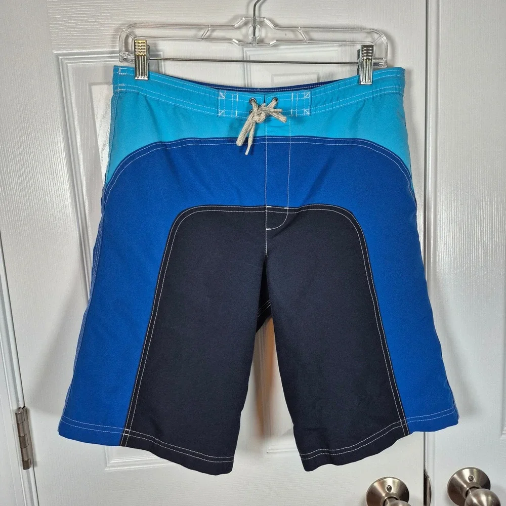 Lands'‎ End Kids swim trunks swimsuit boys blue colorblock large 14 / 16
